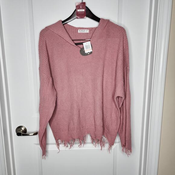 Made with Love Womens Pink Raw Hem Distressed Hoodie Sweater Plus 2X X4F0376S - Picture 1 of 14